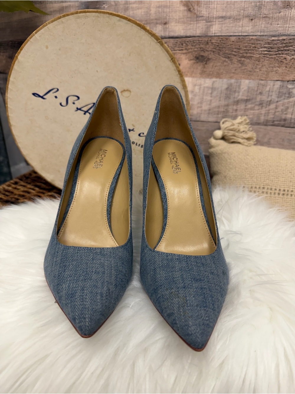 Michael Kord Denim Pointed Toe Pumps 7.5